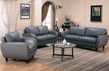 Gray Bonded Leather Retro Style Living Room w/Soft Seating [CRS-309-502361]