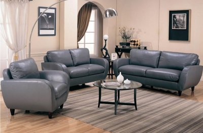 Gray Bonded Leather Retro Style Living Room w/Soft Seating