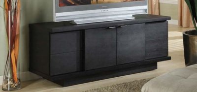 Classic Black Finish Modern TV Stand W/Sliding Doors