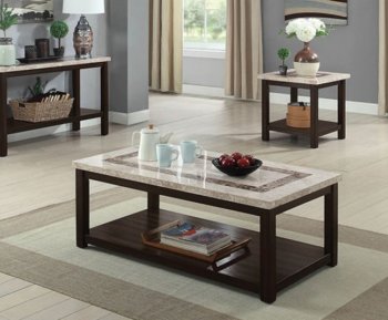 Rosetta Coffee & End Table Set CM4186 in Dark Walnut & Marble [FACT-CM4186-Rosetta]