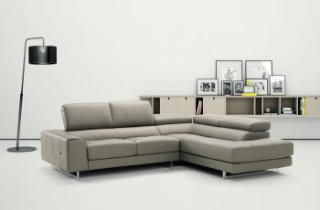 Johnny R015 Genuine Leather Sectional Sofa in Light Grey by IDP [IDSS-R015-QS-4067-Johnny]