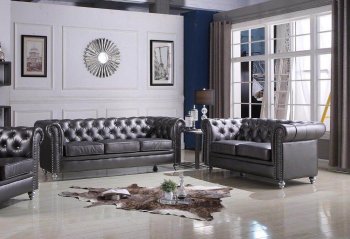 Bosco Sofa & Loveseat Set in Black Leatherette w/Options [ADS-Bosco]