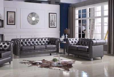 Bosco Sofa & Loveseat Set in Black Leatherette w/Options