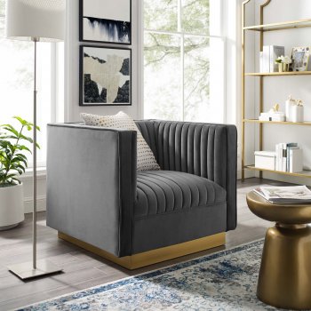 Sanguine Accent Chair in Gray Velvet by Modway [MWAC-3406 Sanguine Gray]