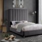 Via Upholstered Bed in Grey Velvet Fabric by Meridian