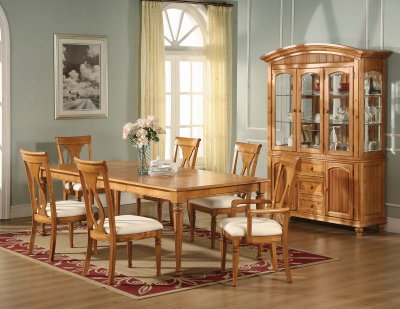 Pine Finish Traditional 5Pc Dining Set w/Optional Items