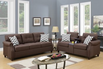 F6413 Sofa & Loveseat Set in Dark Coffee Fabric by Poundex [PXS-F6413 Dark Coffee]