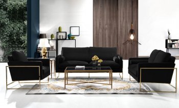 Mila Sofa 678 in Black Velvet Fabric by Meridian w/Options [MRS-678 Mila Black]