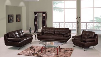 Brown Leather Elegant Contemporary Living Room W/Tufted Seats [GFS-9108 Brown]