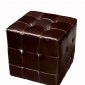 Cube Shape Button-Tufted Contemporary Leather Ottoman