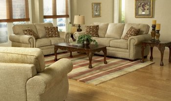 Beige Cream Chenille Classic Living Room Sofa w/Rolled Arms [HES-9836CN-Copeland]