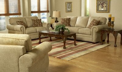 Beige Cream Chenille Classic Living Room Sofa w/Rolled Arms