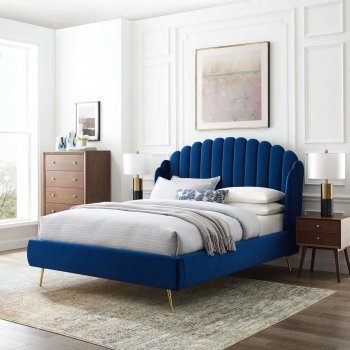 Lana Upholstered Platform Queen Bed in Navy Velvet by Modway [MWB-MOD-6282-NAV Lana]