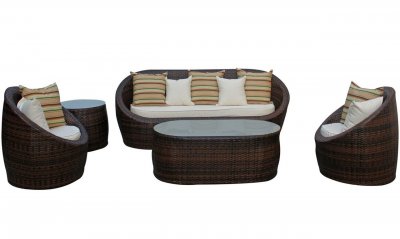 Yuanne 5Pc Patio Sofa Set by Modway in Brown & White