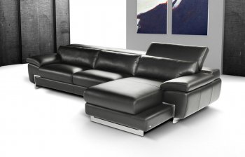 Black Full Italian Leather Modern Sectional Sofa w/Steel Legs [JMSS-Oregon 1]