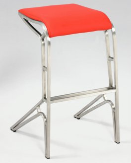 Red Seat Set of 2 Backless Barstools w/Stainless Steel Bases