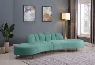 Divine Sectional Sofa 618 in Mint Velvet Fabric by Meridian