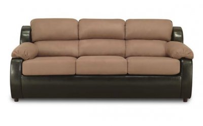 Espresso Microfiber Sofa & Loveseat Set w/Dark Faux Leather Base