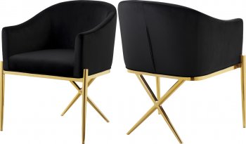 Xavier Dining Chair 763 Set of 2 Black Velvet Fabric by Meridian [MRDC-763 Xavier Black]