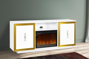 Sashi Electric Fireplace Media Console in White w/Gold Accents [SFMAFP-Sashi White]