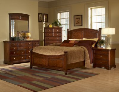 Cherry Finish Transitional Style Bed w/Optional Case Pieces