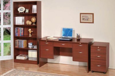 Cherry Finish Modern Writing Desk w/5 Drawers & Optional Items