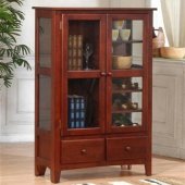 Cherry Finish Contemporary Wine Rack Curio w/Display Shelves