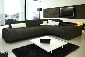 Black Bonded Leather Modern Stylish Sectional Sofa [THSS-LF-1007-BLACK]