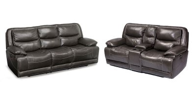 Alden Power Motion Sofa & Loveseat - Dark Grey Leather