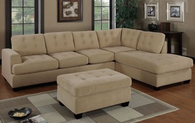 Khaki Waffle Suede Tufted Reversible Sectional Sofa