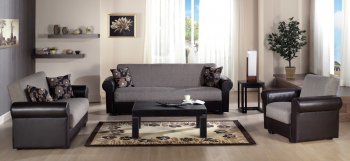 Brown Chenille & Dark Leatherette Base Sofa Bed w/Options [IKSB-ENEA-Redeyef Brown]