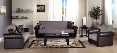 Brown Chenille & Dark Leatherette Base Sofa Bed w/Options