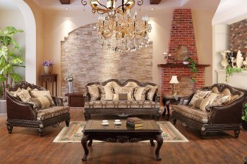 Alexa Traditional Sofa & Loveseat Set in Fabric & Bonded Leather [ADS-Alexa]