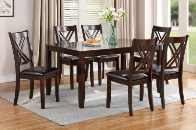 F2554 7Pc Dining Set in Espresso & Black by Poundex