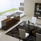 Brown Finish Contemporary Dining Set With Wood Grain Detail