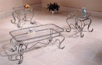 Silver Metal Traditional 3PC Coffee Table Set w/Golden Accents [PXCT-F3063]