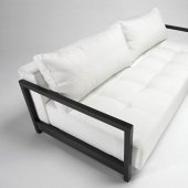 White Leatherette Modern Convertible Sofa Bed w/Hardwood Arms