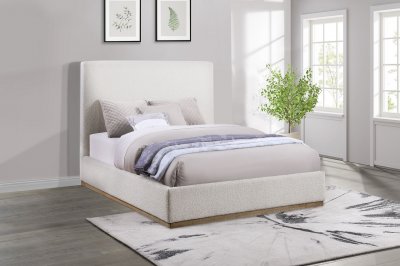 Knox Upholstered Bed 302053 in Cream Boucle by Coaster