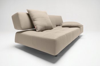 Long Horn Natural Fabric Sofa Bed w/Two Cushions [INSB-Long-Horn-Grey]