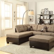 F7603 Sectional Sofa w/Ottoman by Boss in Tan Linen Fabric