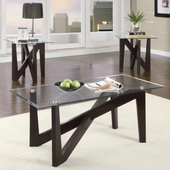 Cappuccino Finish Modern 3Pc Coffee Table Set w/Glass Top [CRCT-701545]