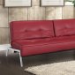 Red Bonded Leather Modern Convertible Sofa Bed w/Chrome Legs