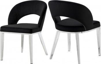 Roberto Dining Chair 764 Set of 2 Black Velvet Fabric - Meridian [MRDC-764 Roberto Black]