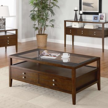 Coffee Brown Finish Glass Top Modern Cocktail Table w/Options [CRCT-701348]