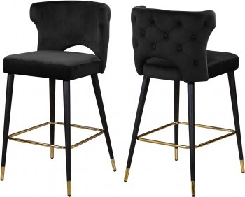 Kelly Counter Stool 791 Set of 2 Black Velvet Fabric by Meridian [MRDC-791 Kelly Black]