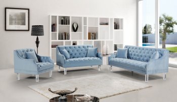 Roxy Sofa 635 in Sky Blue Velvet Fabric by Meridian w/Options [MRS-635 Roxy Sky Blue]