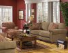 Beige Fabric Modern Sofa & Loveseat Set w/Cherry Finish Legs