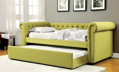 Leanna CM1027GR Daybed & Trundle Set in Green Fabric