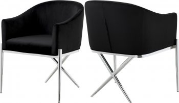 Xavier Dining Chair 762 Set of 2 Black Velvet Fabric by Meridian [MRDC-762 Xavier Black]