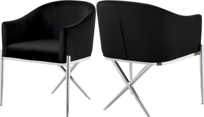 Xavier Dining Chair 762 Set of 2 Black Velvet Fabric by Meridian